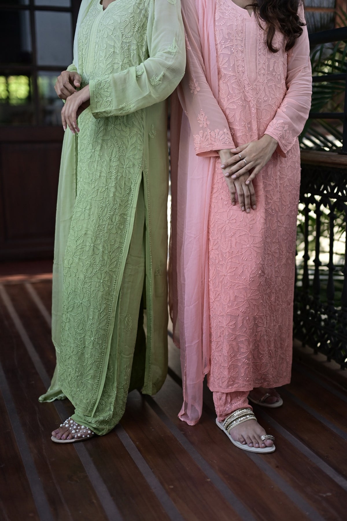 Sage and blush Chikankari kurthas from the House of Murri collection