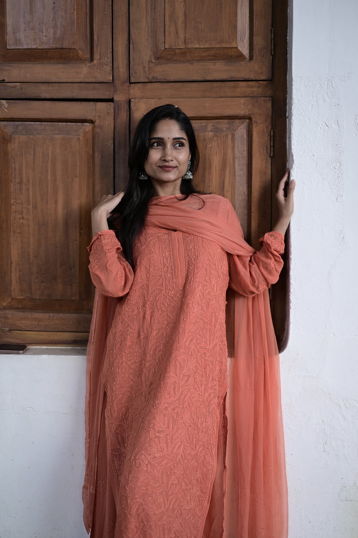Coral House of Murri kurtha portrait, editorial design inspiration rather than a customised order preview